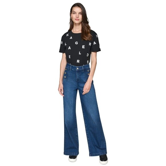 KARL LAGERFELD PARIS Petite Mid-Rise Wide-Leg Jean Blue Size 8P MSRP $109 - Picture 6 of 6